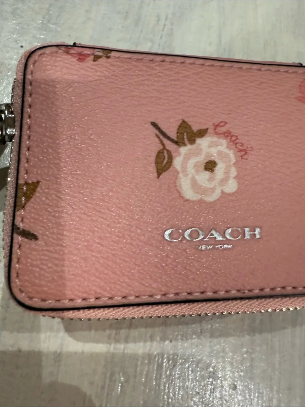 COACH Pink Floral Leather Zip Pill Case - Picture 3 of 9